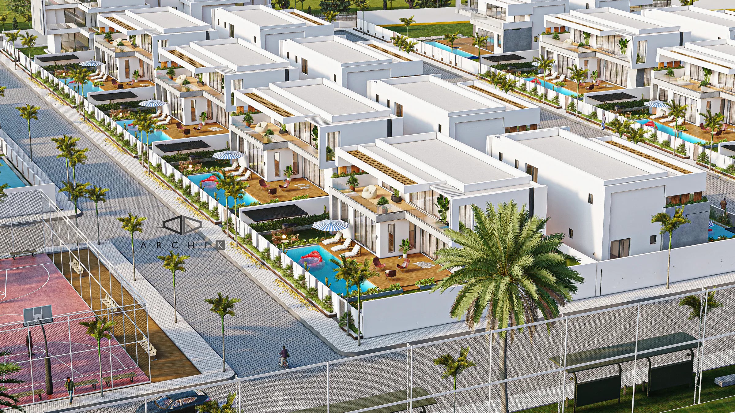 Vue aérienne des villas